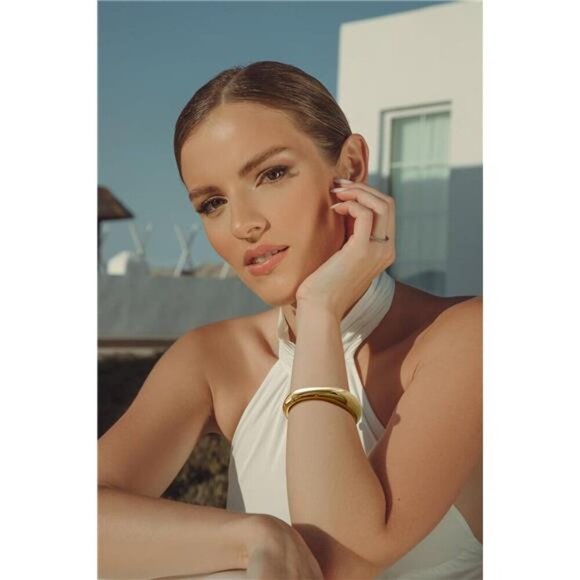 Gold Cuff Bangle Bracelets Trendy Hinged Cuff Open Wide Chunky Gold Bracelet - Picture 4 of 5